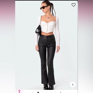 Edikted Petite Luna Faux Leather Flare Jeans